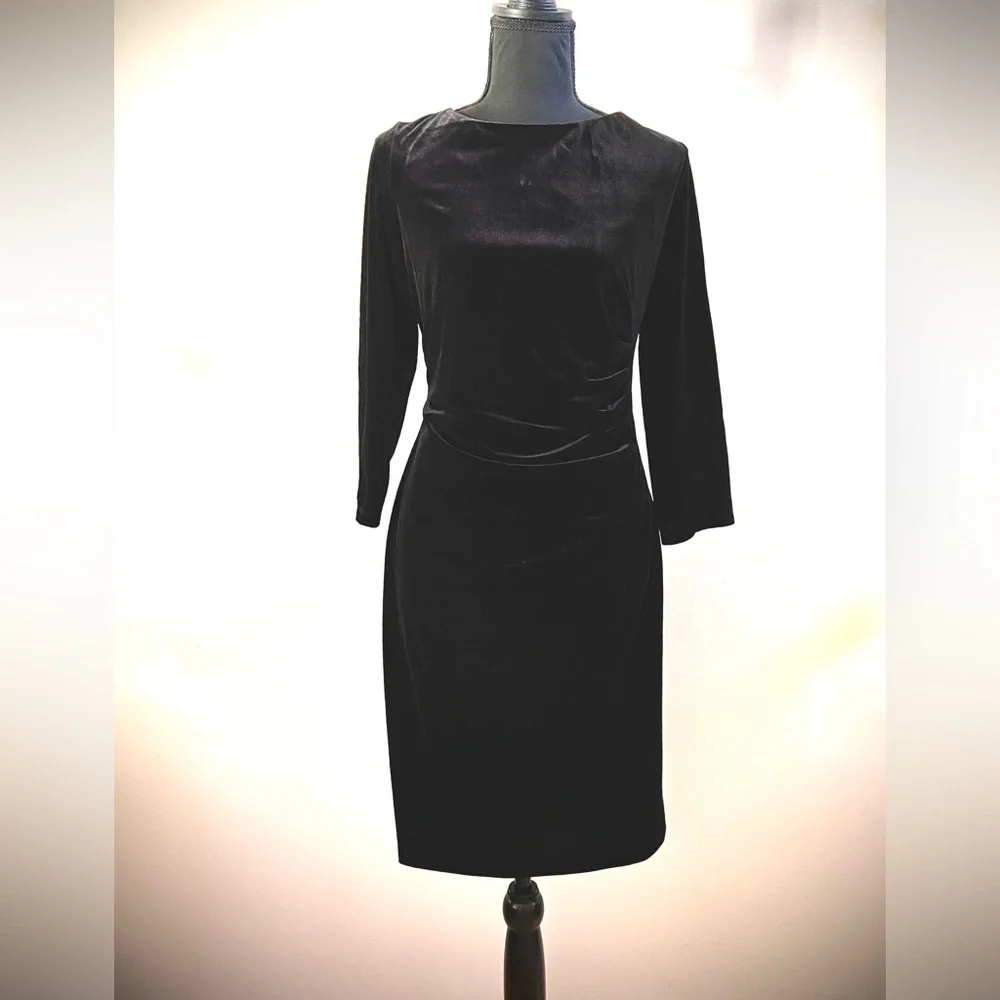 Anne Klein Black Velvet Long Sleeve Dress - Picture 1 of 3